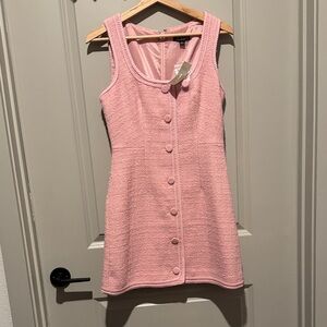 J. Crew Pink Tweed Button-Front Mini Dress